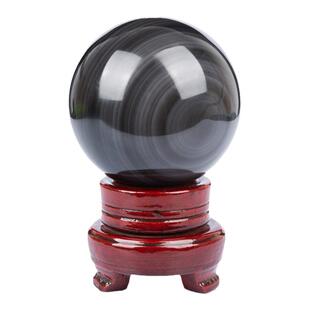 天然黑曜石水晶球彩虹眼黑耀石原石家居办公室黑色饰品装饰摆件