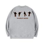 WASSUP阴影人像美式重磅灰色卫衣男秋冬季宽松加绒情侣圆领上衣服