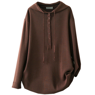 春秋大码200斤胖mm连帽针织衫女宽松显瘦慵懒风长袖薄款休闲卫衣