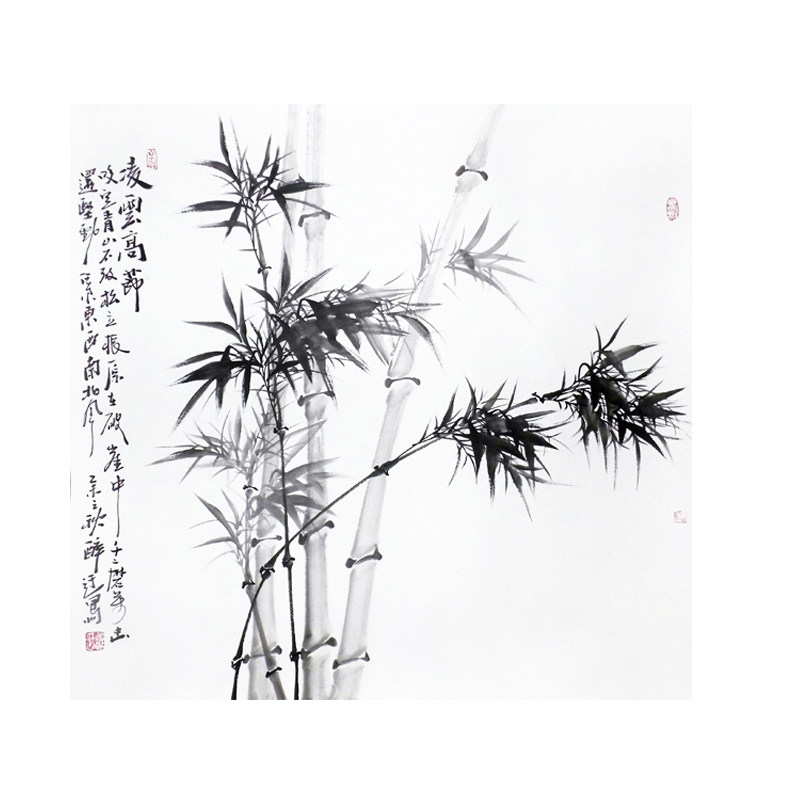 手工家居餐厅日式斗方竹子国画