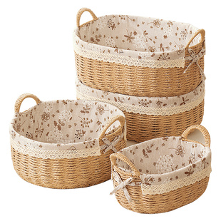 手工藤编织桌面收纳盒子茶几水果零食收纳筐客厅钥匙遥控器储物篮