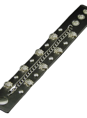 新创意杀马特黑色皮质骷髅头手环