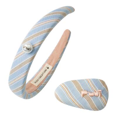 puui原创生活发饰珍珠刺绣发箍可爱少女发夹春夏条纹头箍高颅顶