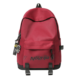 简约美式书包男初中生大容量时尚潮流高中生双肩包个性背包男减重