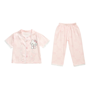 女童冰丝睡衣儿童夏季薄款短袖套装公主宝宝小女孩夏天开衫家居服