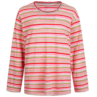 原创/慵懒风彩色条纹圆领长袖T恤
