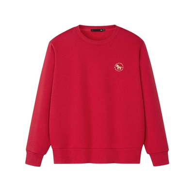 海澜之家马年本命年大红色卫衣25冬圆领加绒绣花上衣男