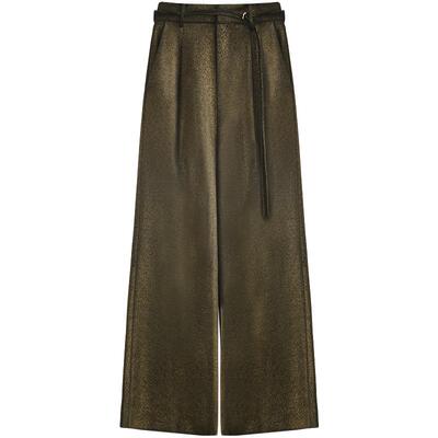 COCOBELLA奢感黑金高腰打褶西裤御姐风阔腿直筒裤附腰带PA3013B