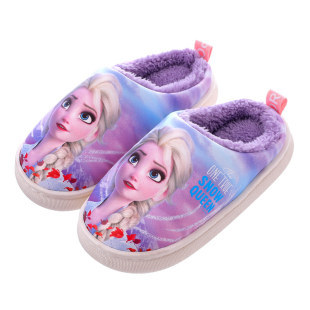 迪士尼艾莎公主儿童棉拖鞋冬季女童pu皮面防水小孩宝宝毛拖鞋女孩