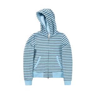 UNRETRO 美式复古条纹连帽卫衣女冬季新款加绒小版型针织开衫外套