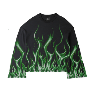 SOFRSH美式高街华夫格卫衣圆领短款宽松火焰印花休闲套头衫秋冬