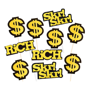 Skr美金美元符号$插件有钱英文Rich插牌暴富生日蛋糕装饰数钱插牌