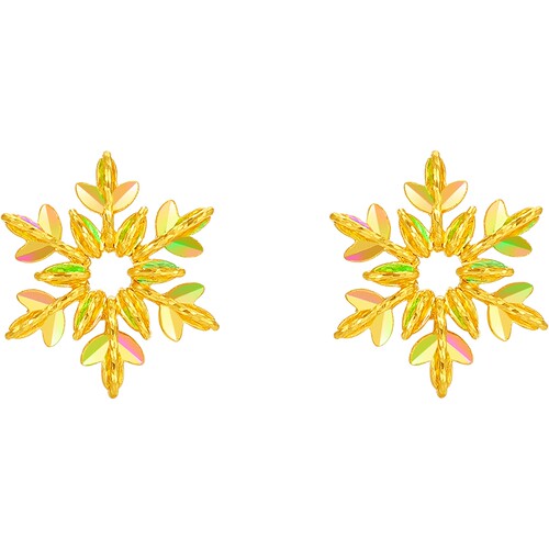 周六福5G黄金耳钉女款计价足金幻彩雪花耳饰节日礼物