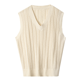 CULTUM复古老钱风绞花镂空透气V领网球打底衫背心男板球毛衣内搭