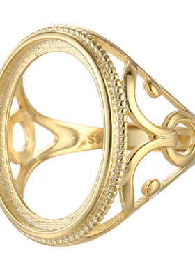 奢金轩女纯银简约绿松石戒指空托