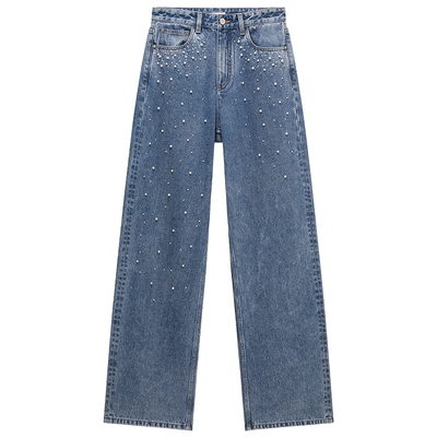 OCHIRLY欧时力烫钻直筒牛仔长裤