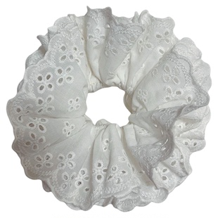 法式蕾丝大肠发圈fever同款 纯欲低马尾发饰棉麻花边森系头饰发绳