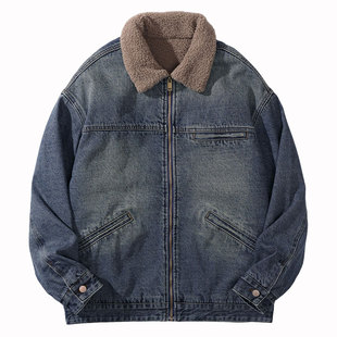 拉链款羊羔绒牛仔外套男2025冬季新款加厚棉服保暖男士加绒夹克潮