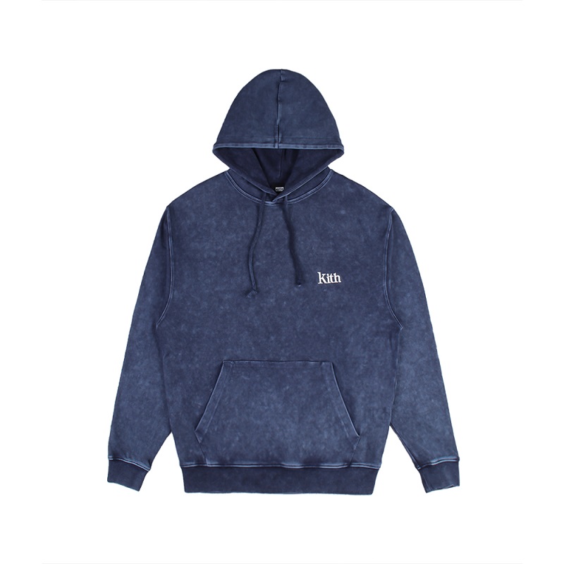 KITH Wash Hoodie重磅蜡染水洗刺绣连帽卫衣高弹套头帽衫男defans