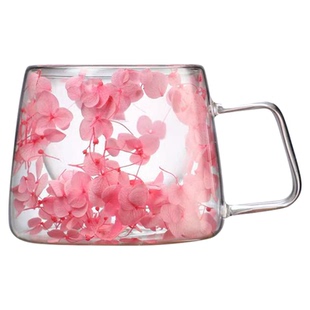 玻璃花茶杯女蝴蝶水杯咖啡杯高颜值办公室泡茶杯牛奶杯干花双层杯