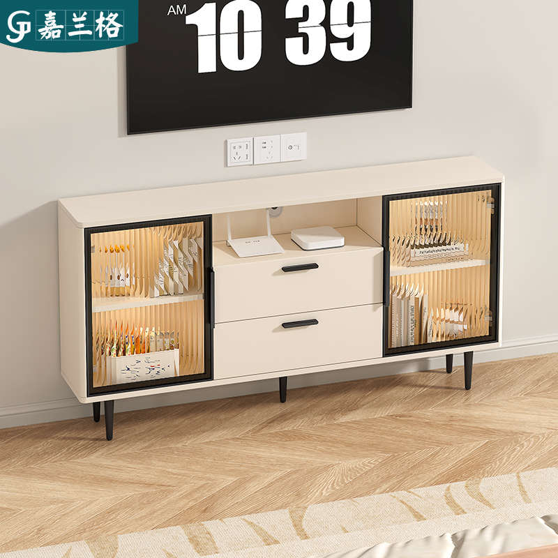 卧室岩板电视柜超薄边柜轻奢现代简约落地电视柜收纳储物柜9D100