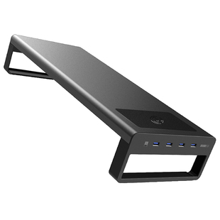 鹿为 桌面台式USB电脑显示器增高架工位办公室收纳金属屏幕支架托架双层置物架底座一体式免安装无线充电