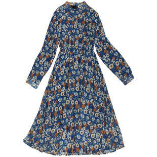 碎花连衣裙女秋冬配大衣2025冬季新款加绒加厚收腰显瘦雪纺长裙