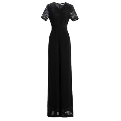 美妃雅蕾丝袖连体裤雪纺套装气质