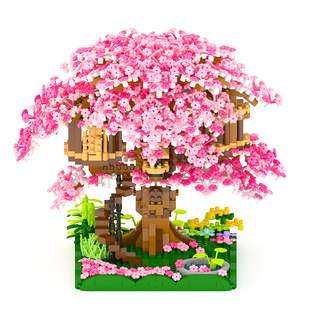 樱花树屋积木微钻小颗粒拼装植物解压实惠益智女孩玩具许愿树花屋