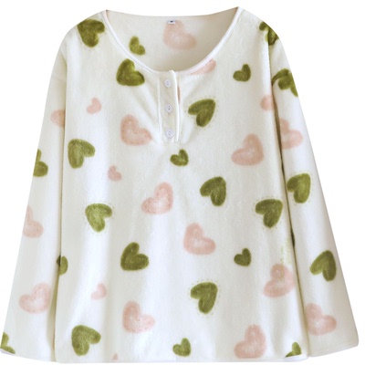 秋冬法兰绒加厚保暖睡衣女上衣