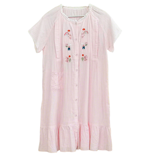 家时光哺乳睡衣夏季薄款产后纯棉纱布孕妇睡裙哺乳裙子产妇待产服