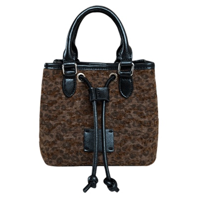 帆布豹纹手提小水桶包单肩斜挎包