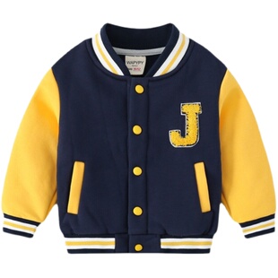 男童棒球服外套2026春冬季 休闲一体绒加厚卫衣中儿童V领运动上衣