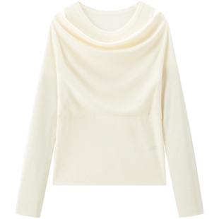 【商场同款】太平鸟女士优雅假两件荡领羊毛混纺针织衫A1EEF4711