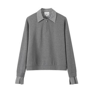 LILY学院风设计感假两件宽松无帽V领卫衣2025新款女装休闲上衣