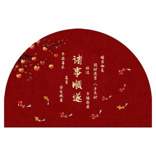 2025新款半圆红色开运门垫防滑耐脏蹭土垫入户门地垫比利时绒地毯