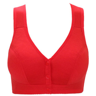 中老年红色内衣女大红文胸背心式前扣无钢圈薄款妇女本命年红乳罩