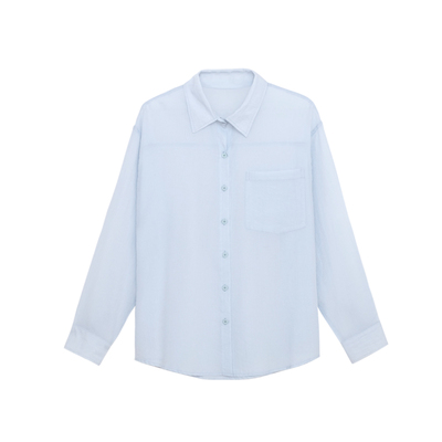 荒荒家 细条纹纯色衬衫2025夏季新款韩版POLO领宽松长袖衬衣女潮