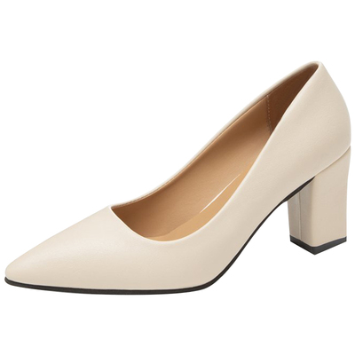 法式尖头粗跟单鞋女职业高跟鞋子