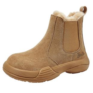 芭比童鞋女童靴子2025新款冬季加绒大棉鞋防滑棉靴英伦风儿童短靴