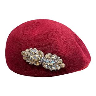 复古红色甜酷贝雷帽子女2025新款时尚酒红前进帽优雅鸭舌蓓蕾帽潮