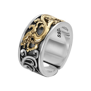 龙形纯银戒指男高级感轻奢潮男个性痞帅单身泰银复古做旧开口指环