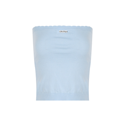 羊毛混纺波浪花边针织抹胸上衣