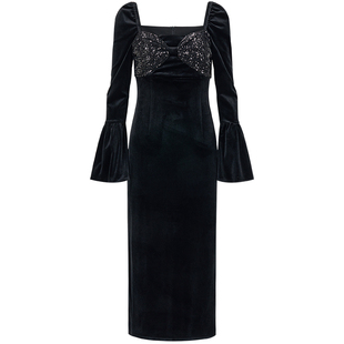 从那以后法式年会晚礼服长裙丝绒裙赫本风小裙子黑色连衣裙女早春