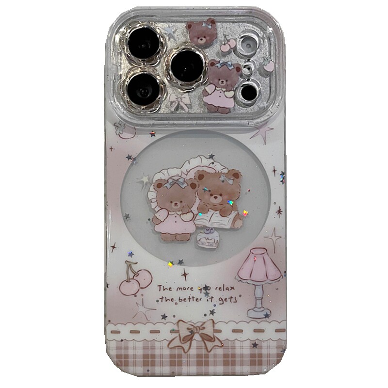适用苹果系列iPhone17新款手机壳13promax16promax卡通读书小熊15promax14promax全包花朵镜框可爱女款保护套