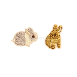 NIUKO 可爱兔子 灰棕精致布贴 布标背胶烫印 刺绣画贴布 布贴DIY