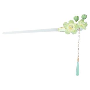 绿梅仿玉簪 热缩花簪新中式盘发日常发簪汉服头饰发钗步摇流苏绿