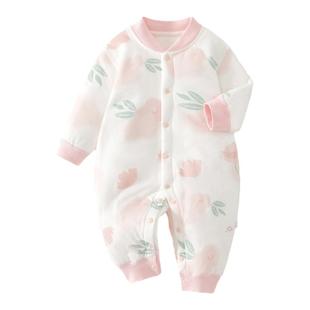 婴儿衣服春秋冬薄棉连体衣纯棉40克无骨爬服男女宝宝夹棉保暖哈衣