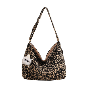 豹纹大容量托特包包女2025新款时尚超火通勤单肩包流行布袋斜挎包