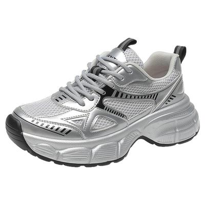 大东官方银色老爹鞋女款2025新款冬季厚底增高休闲鞋轻便运动鞋女